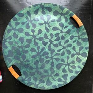 Unique Mid-Century Scandanavian XL Wooden Serving Tray. 17” diameter